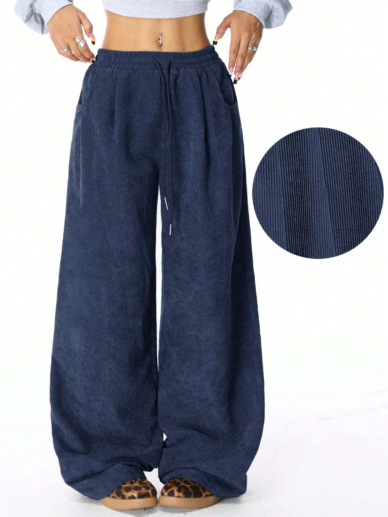 European And American Idle Style High Waist Casual Draping Effect Drawstring Wide Leg Pants