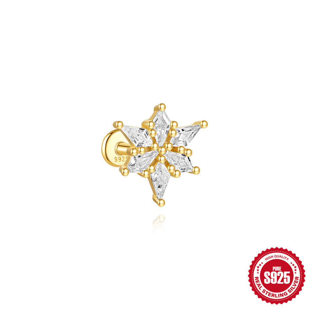 S925 Sterling Silver Water Drop Earrings Flat Spiral Puncture