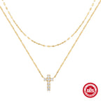 S925 Sterling Silver Double Layer Twin Diamond Cross