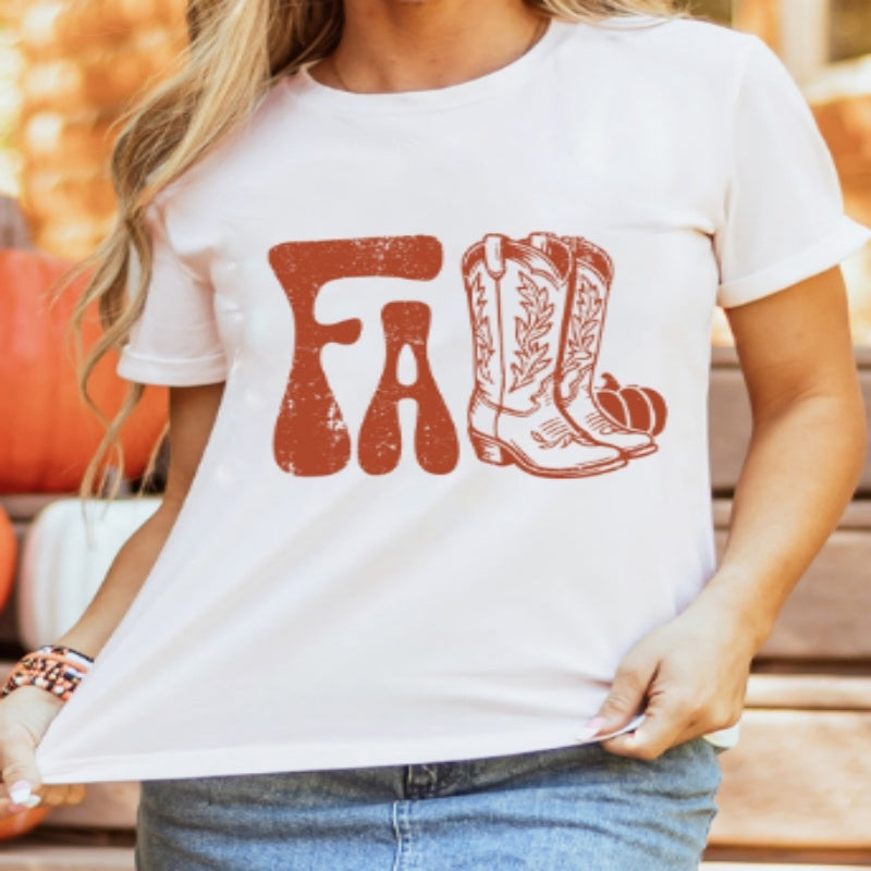 White FALL Boots Cracking Graphic T Shirt
