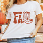 White FALL Boots Cracking Graphic T Shirt