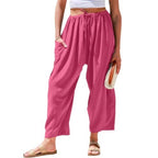 Elastic Pleated High Waist Cotton Linen Wide Leg Pants
