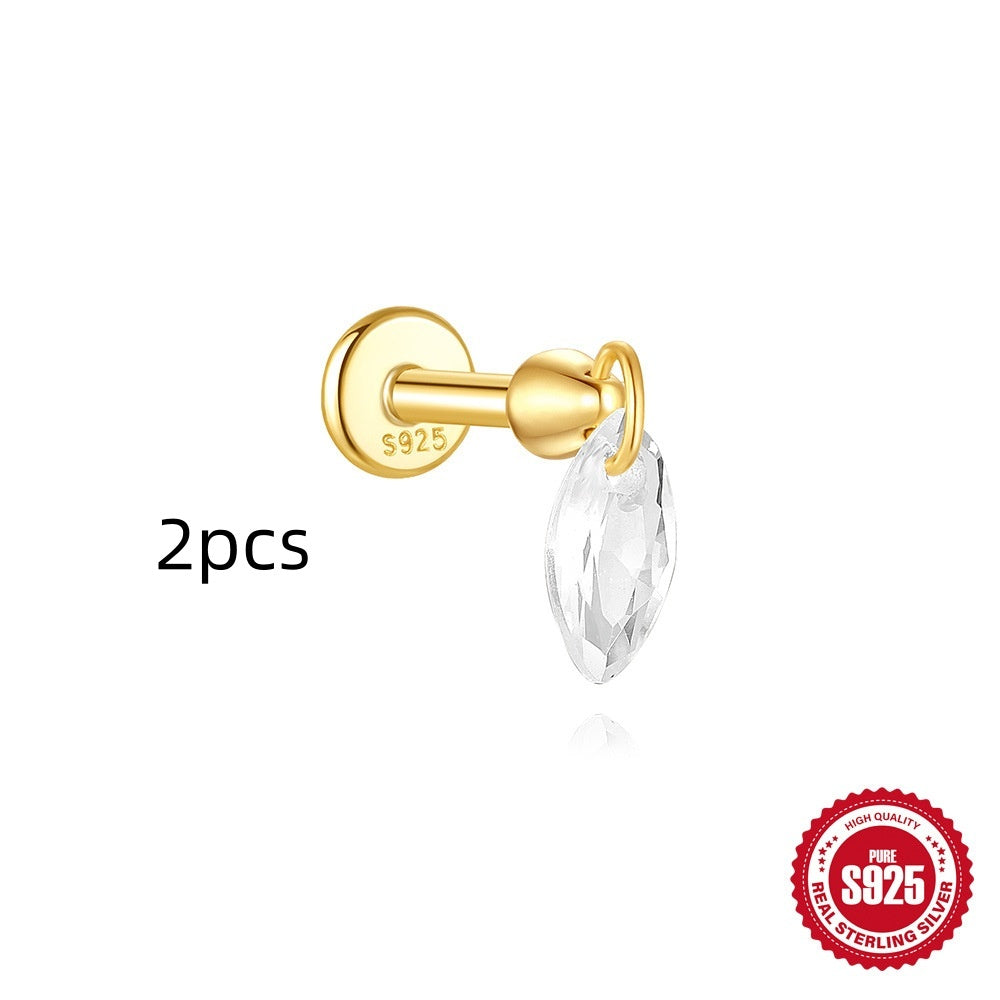 S925 Sterling Silver Geometric Kite Rhinestone-encrusted Chain Tassel Flat Head