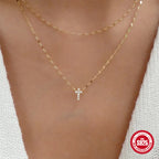 S925 Sterling Silver Double Layer Twin Diamond Cross