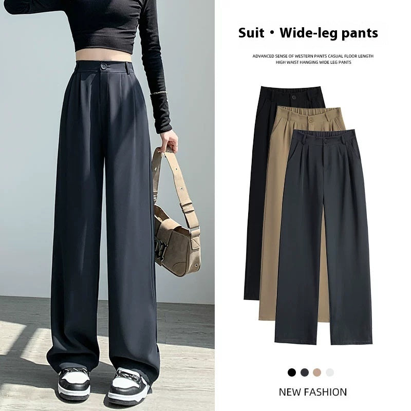 Loose Ice Silk Drape Wide-leg Straight Trousers