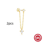 S925 Sterling Silver Geometric Kite Rhinestone-encrusted Chain Tassel Flat Head