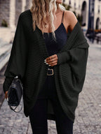 Women Solid Color Batwing Sleeve Open Front Casual Jacket