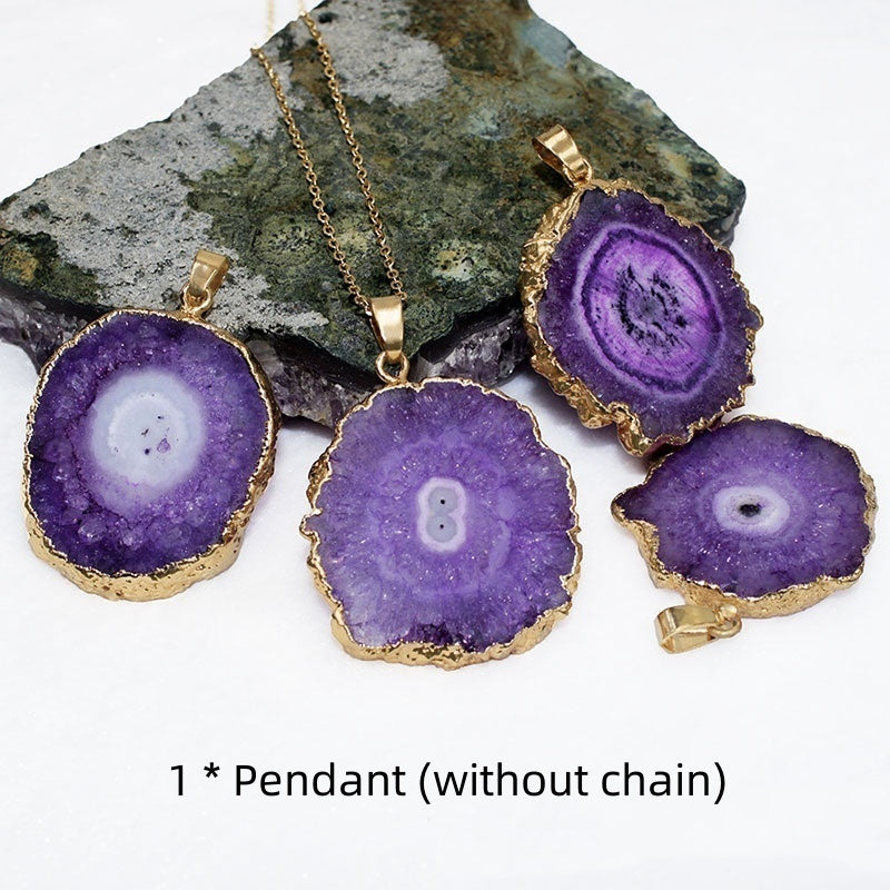 Irregular Natural Stone Gold-plated Flowers Pendant