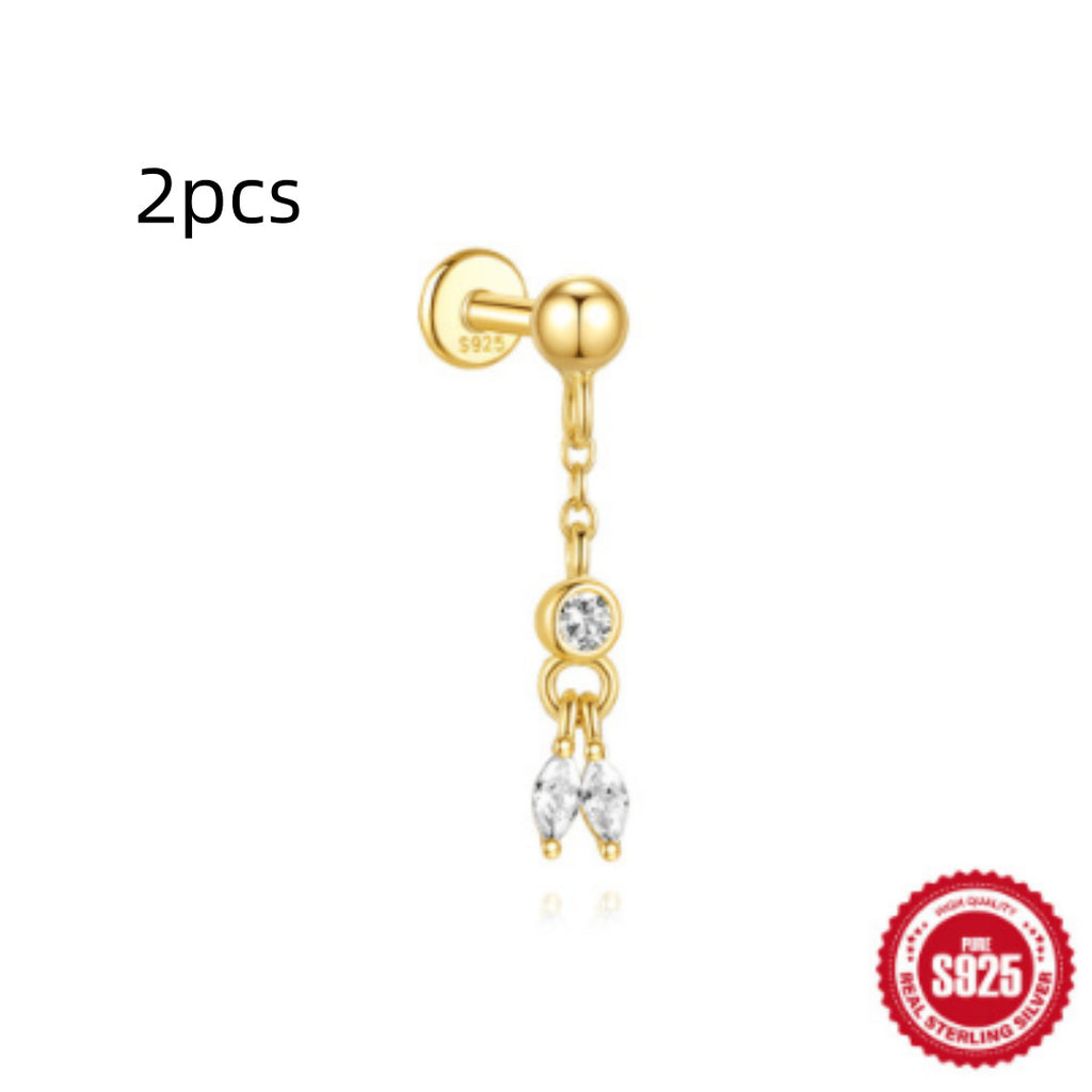 S925 Sterling Silver Water Drop Earrings Flat Spiral Puncture