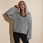 Women's Fall Winter Fashion V-Neck Loose Slim Knit Sweater Pullover