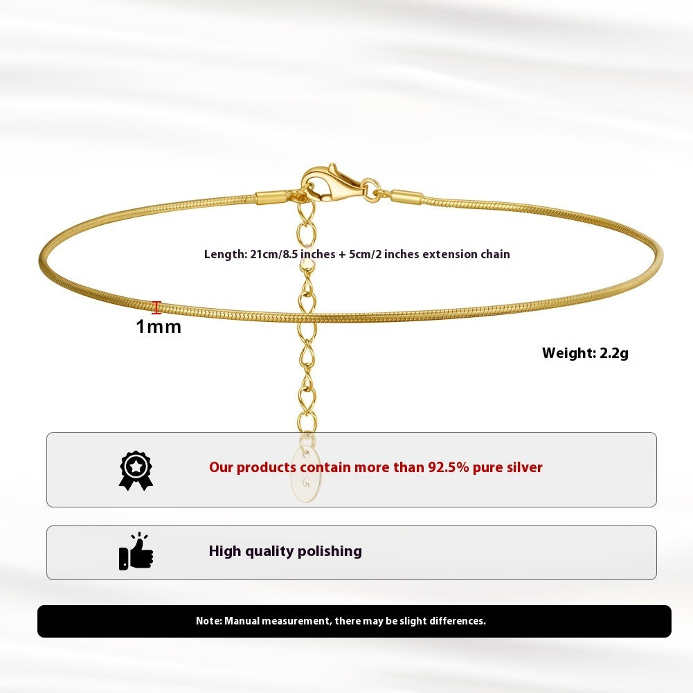 S925 Sterling Silver Anklet Adjustable Snake Chain