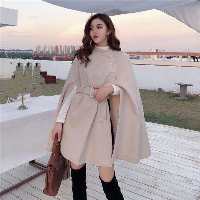 French Socialite Temperament Cape Shawl Woolen Coat