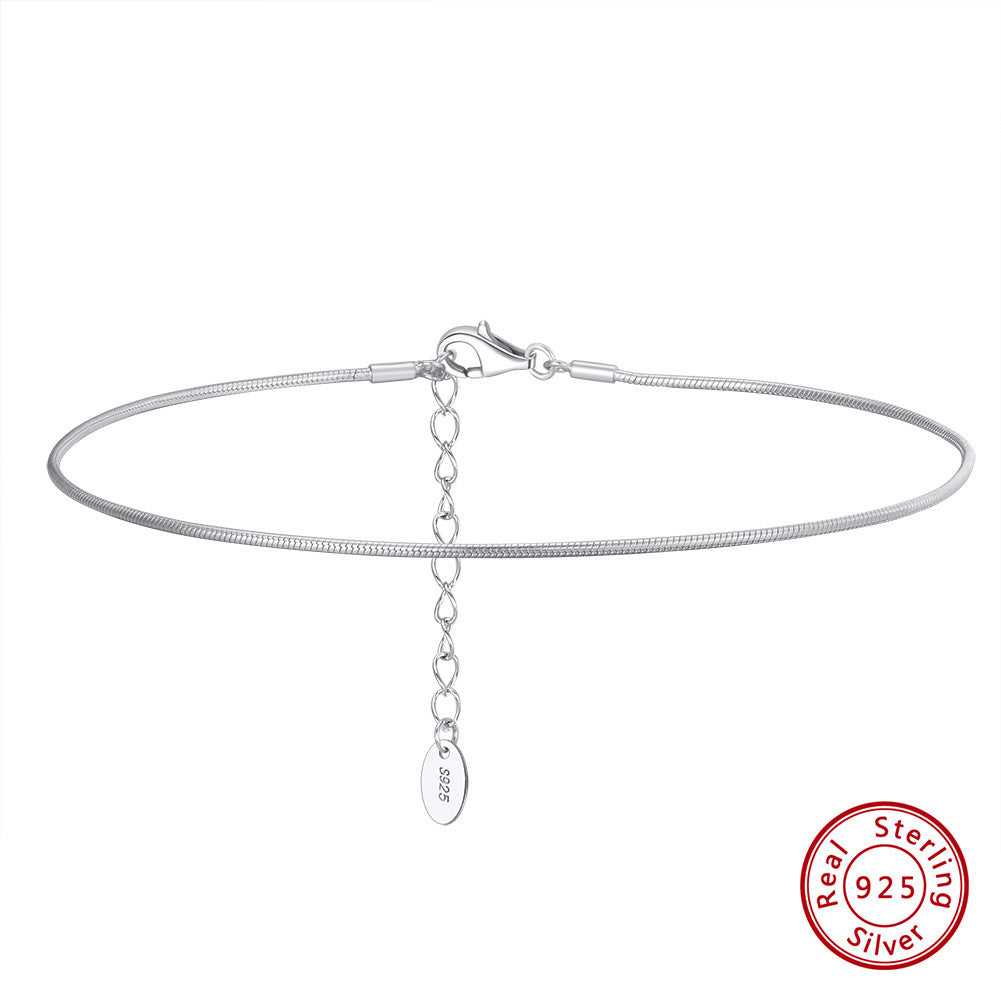 S925 Sterling Silver Anklet Adjustable Snake Chain