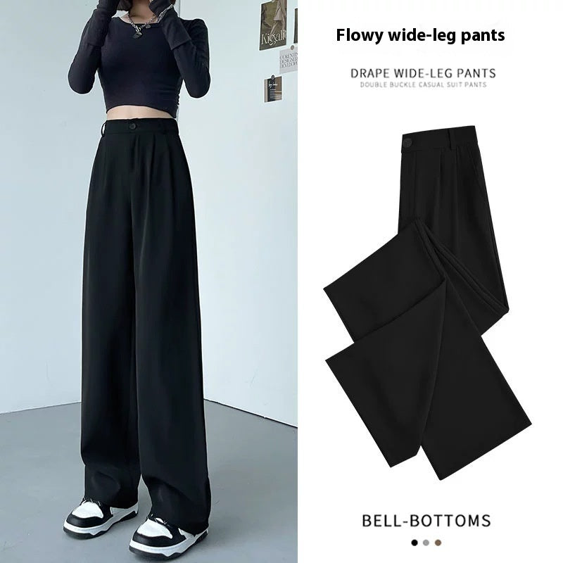 Loose Ice Silk Drape Wide-leg Straight Trousers