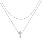 S925 Sterling Silver Double Layer Twin Diamond Cross