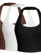 Solid Color Cropped Halter Neck Slim Fit Tank Top For Women 3PC Set