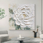 Cream Wind White Peony Flower Thick Texture Hand Drawn Oil Painting Hanging Painting