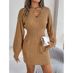 Womens Long Sleeve Sweater Dress Sexy Cut Out Bodycon Mini Fall Dress Trendy Ribbed Ladies Winter Sweater