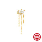 S925 Sterling Silver Geometric Kite Rhinestone-encrusted Chain Tassel Flat Head