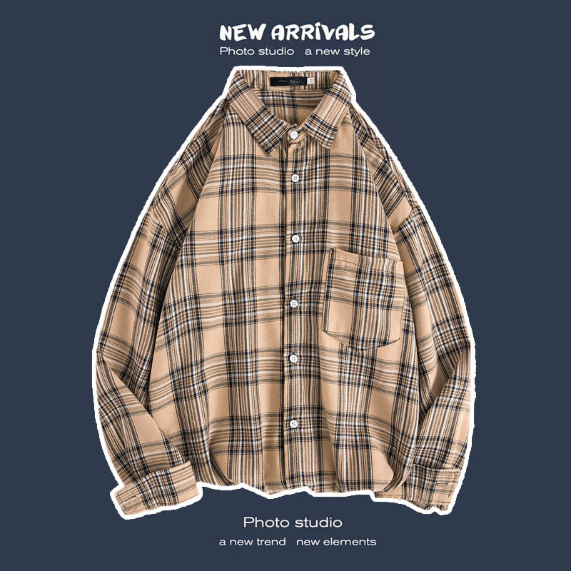 Loose Fashion Personality Men's Retro Plaid Coat