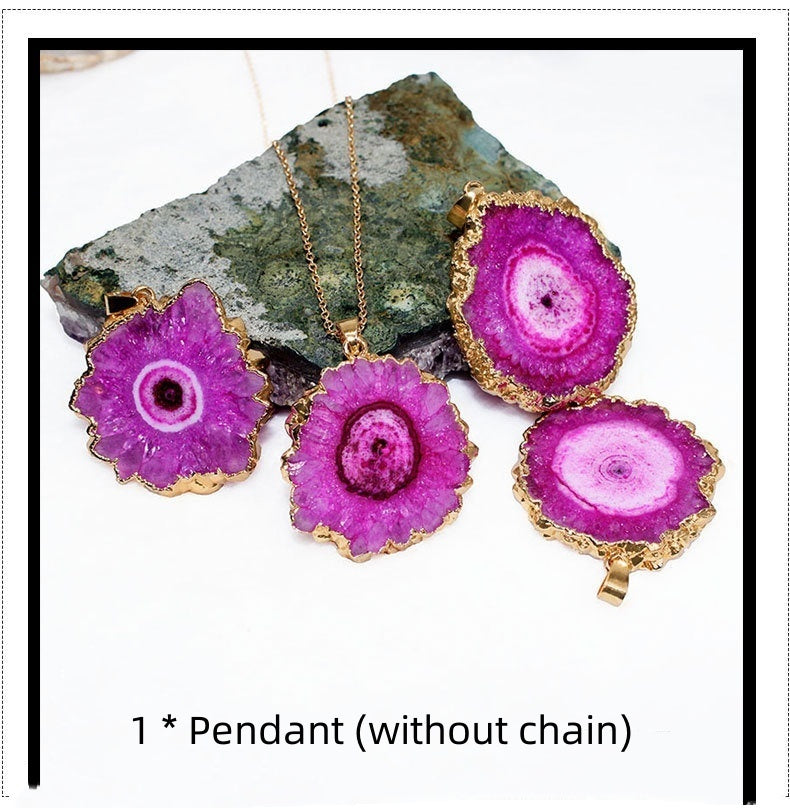 Irregular Natural Stone Gold-plated Flowers Pendant