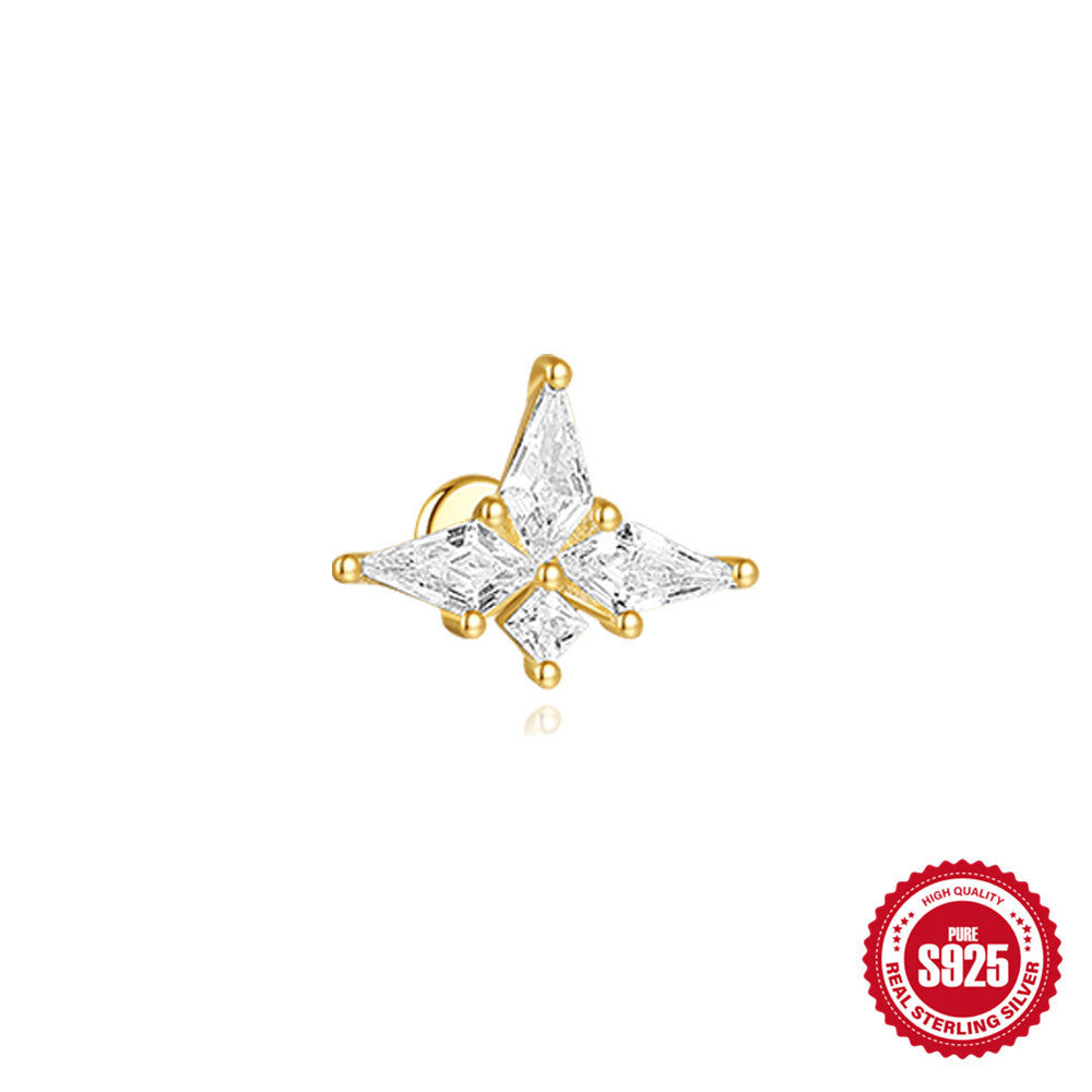 S925 Sterling Silver Geometric Kite Rhinestone-encrusted Chain Tassel Flat Head