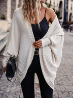 Women Solid Color Batwing Sleeve Open Front Casual Jacket