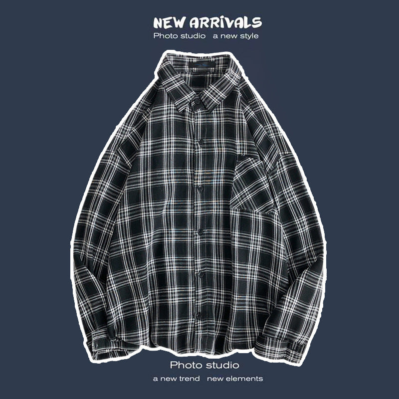 Loose Fashion Personality Men's Retro Plaid Coat