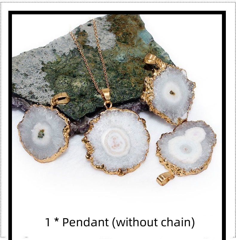 Irregular Natural Stone Gold-plated Flowers Pendant