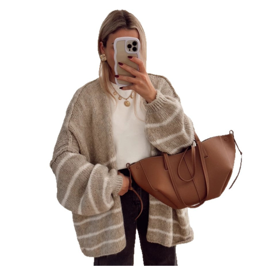 Loose Contrast Color Striped Sweater