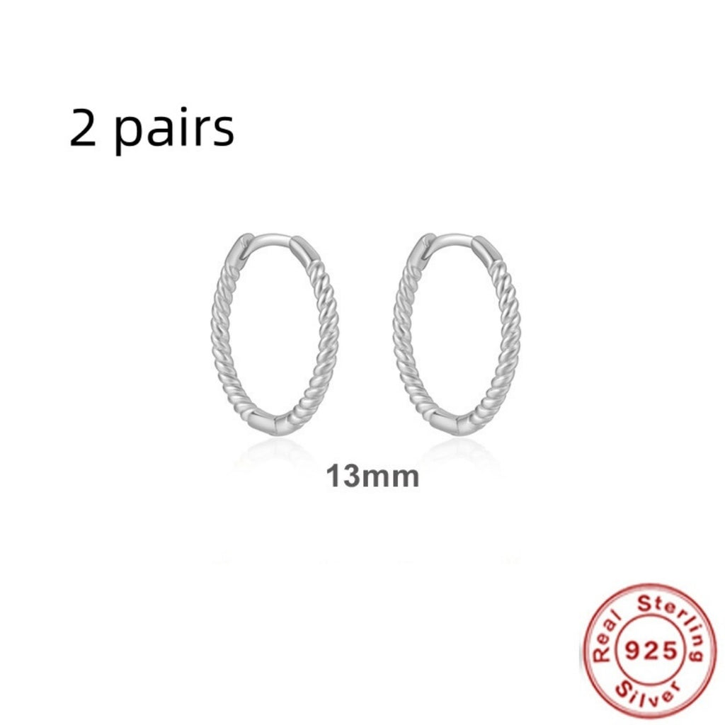 Twist S925 Sterling Silver Hipster Twisted String Round Ring Earrings