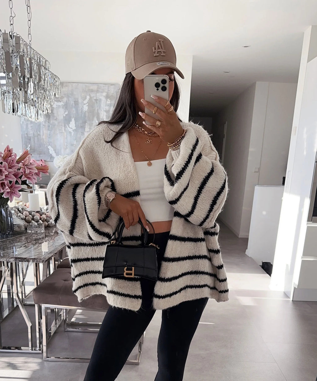 Loose Contrast Color Striped Sweater