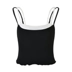 American Street Hot Girl Contrast Colors False-two-piece Basic Vest All-matching Slim Fit Sexy Sling