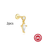 S925 Sterling Silver Geometric Kite Rhinestone-encrusted Chain Tassel Flat Head