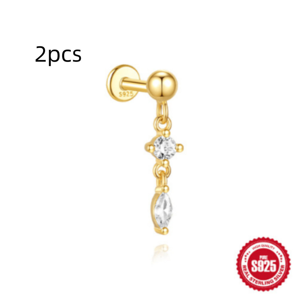 S925 Sterling Silver Water Drop Earrings Flat Spiral Puncture