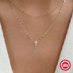 S925 Sterling Silver Double Layer Twin Diamond Cross