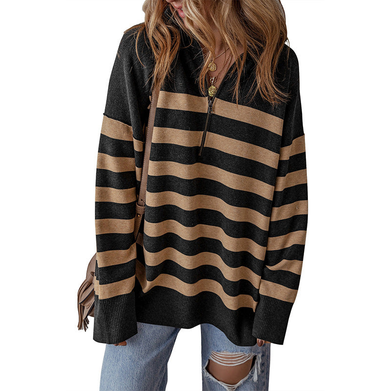 Fall Color-blocking Printed Pullover Long Sleeve Sweater
