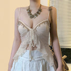 Low Collar Chest-flattering Lace-up Irregular Mesh Sexy See-through Vest