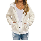 Cardigan Coat Thickened Fleece Pocket Pure Color Warm Keeping Coat For Women