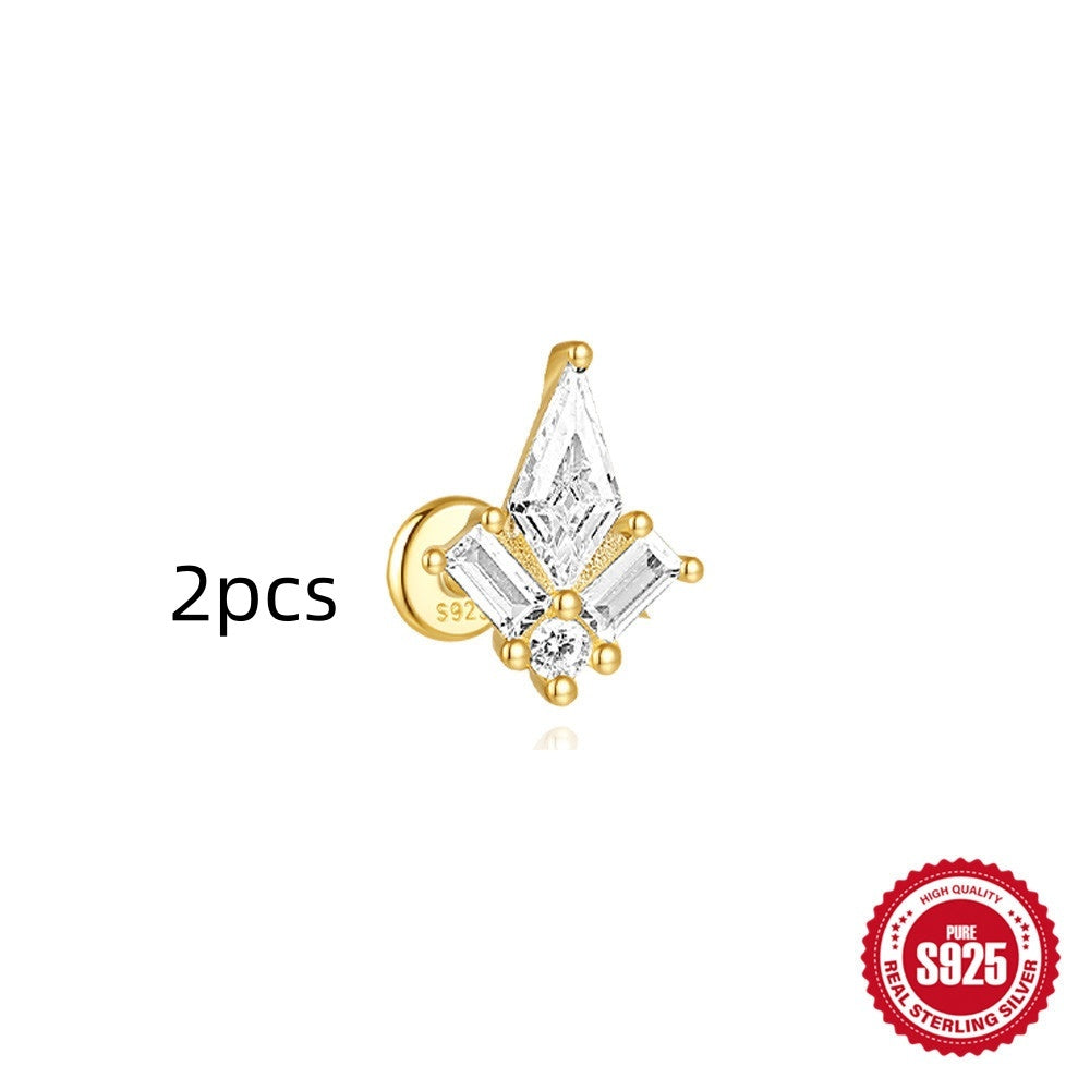 S925 Sterling Silver Geometric Kite Rhinestone-encrusted Chain Tassel Flat Head