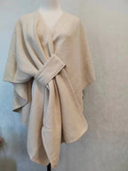 Fur Collar Fur Ball Knitted Cardigan Cape And Shawl