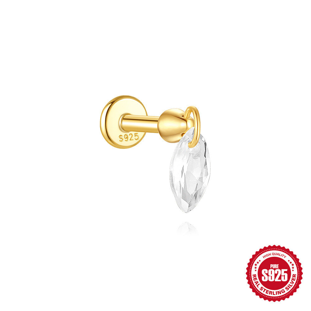 S925 Sterling Silver Geometric Kite Rhinestone-encrusted Chain Tassel Flat Head