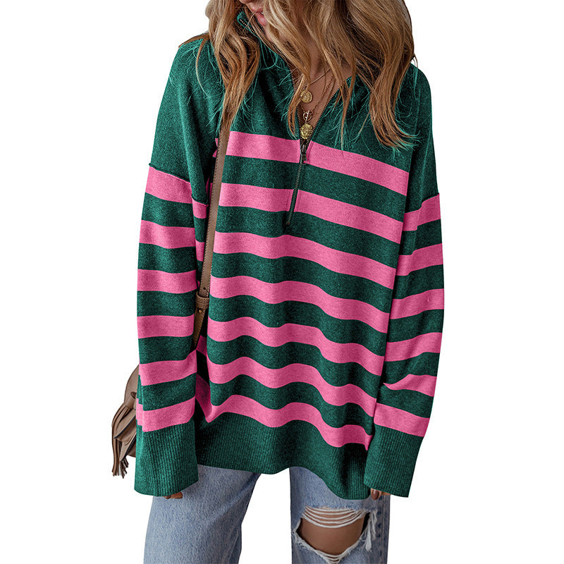 Fall Color-blocking Printed Pullover Long Sleeve Sweater