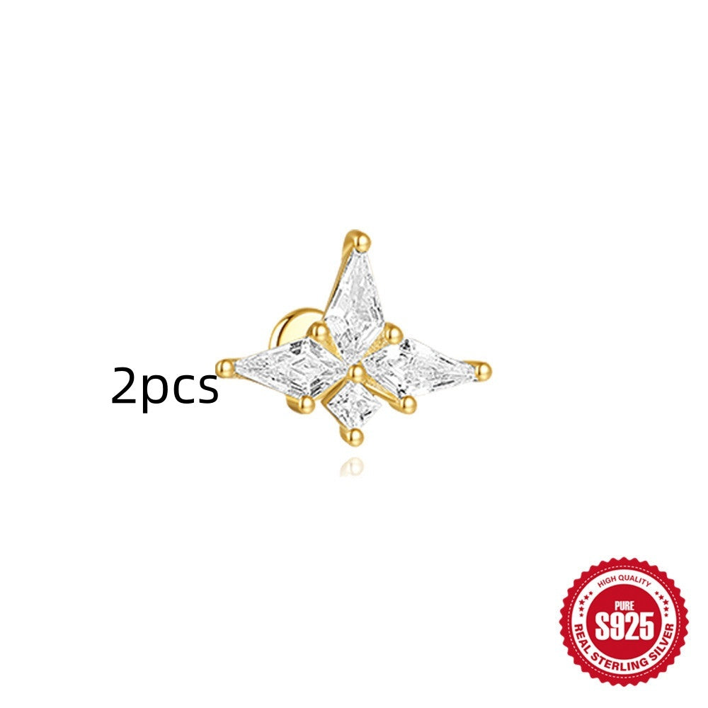 S925 Sterling Silver Geometric Kite Rhinestone-encrusted Chain Tassel Flat Head