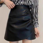 Black Small Leather Skirt Women's Springautumnwinter High Waist Ruffle Hip Short Skirt