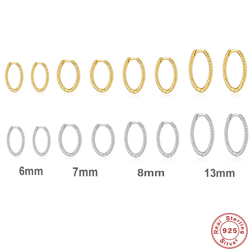 Twist S925 Sterling Silver Hipster Twisted String Round Ring Earrings