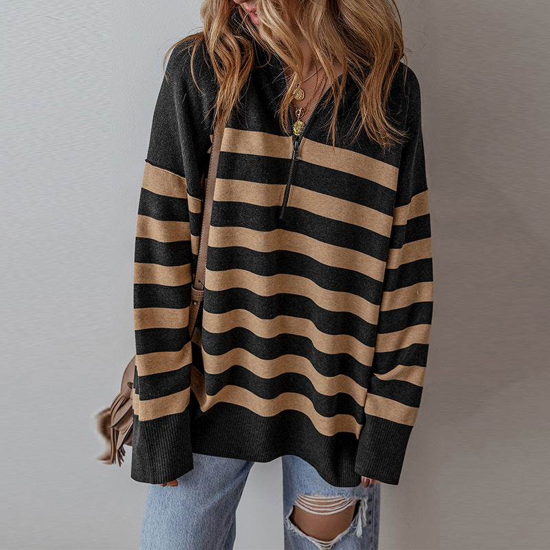 Fall Color-blocking Printed Pullover Long Sleeve Sweater