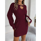 Womens Long Sleeve Sweater Dress Sexy Cut Out Bodycon Mini Fall Dress Trendy Ribbed Ladies Winter Sweater