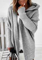 Ins Knitted Hooded Cardigan Fashion Loose Solid Color Batwing Sleeve Sweater Autumn And Winter Women's Clothing