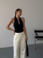 Advanced Sense Black V-neck Halterneck Vest